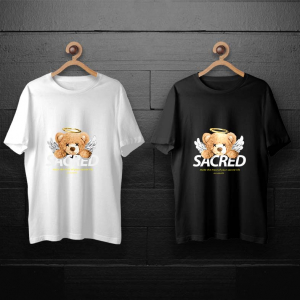 طرح لایه باز خرس تدی با طرح فرشته با بال و حلقه طلایی برای چاپ روی انواع تیشرت